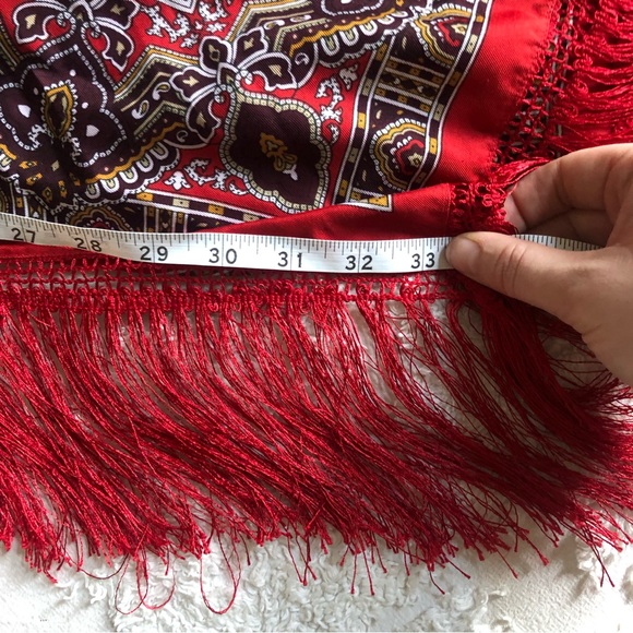 silky satin & long fringe BIG square scarf - Picture 7 of 8